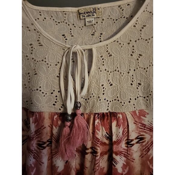 OneWorld Blouse Womens Medium Boho Peasant Top Multicolor Festive A97 Nwt - Picture 2 of 7